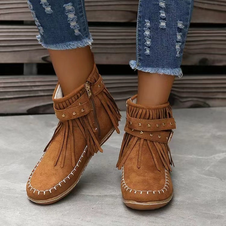 Retro Ankle Boots With Rivet Tassel Flat Shoes Women Winter Boots Women Gym From House