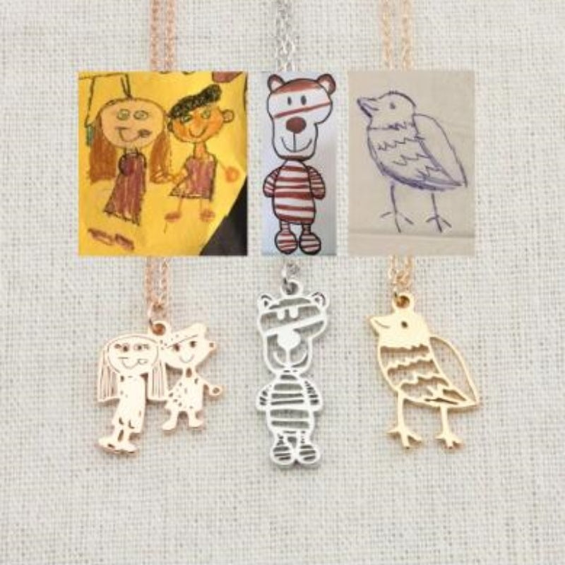 Custom Kids Drawing Painting Necklace Stainless Steel Jewelry dealsniper-net Rose Gold Necklace