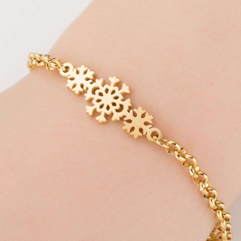 Gold Color Charms Bracelet Femme Stainless Steel Jewelry Gifts Holidays dealsniper-net Snowflake
