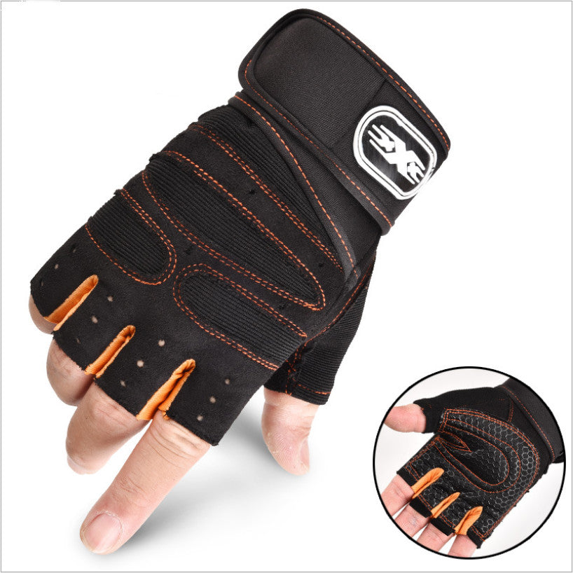 Cycling Gloves Half Finger Breathable Elastic Outdoor Bike Bicycle Riding Fitness Glove Accessories Men DealSniper.net Orange and black L