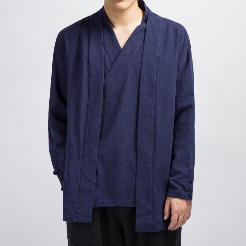 Plus Size Fake Two-piece Coat Linen Fashion Top Men dealsniper-net Navy Blue 2XL