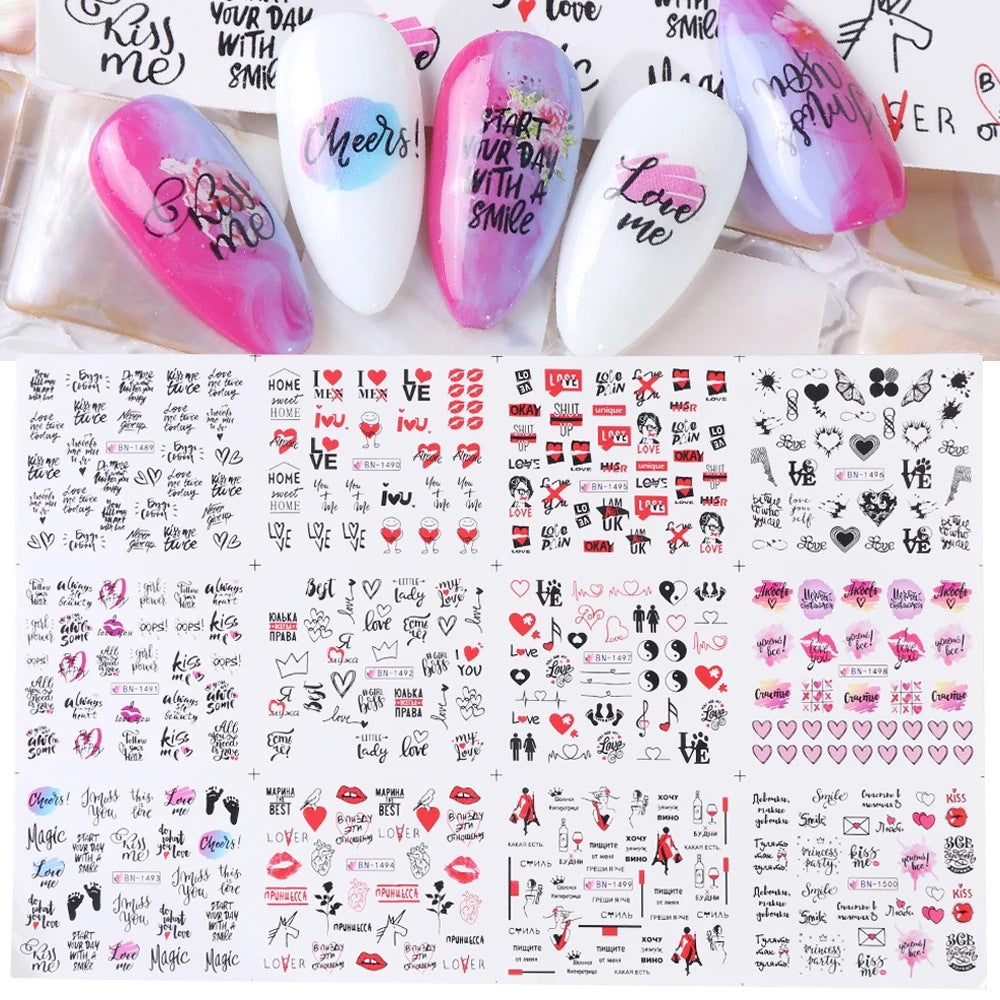 Love Lip Print Letter Nail Sticker Beauty dealsniper-net