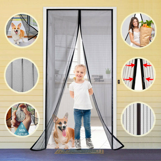 Magnetic Screen Door Retractable Mesh Net Pet Patio