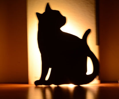 LED Animal Dog Cat Shape Night Light Sensor Lamps Home Decor dealsniper-net D Black matte battery