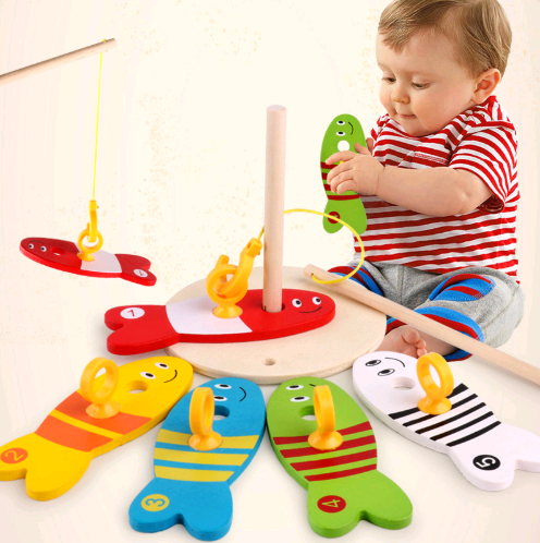 Children's educational creative fishing toys wooden