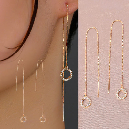 Gold Circle Long Tassel Ear Wire Jewelry dealsniper-net