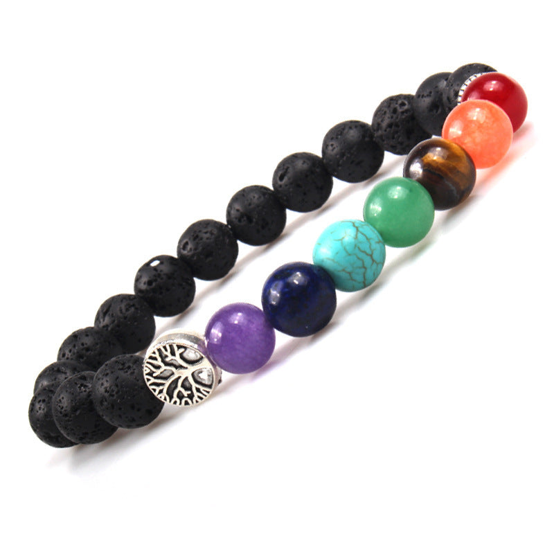 Handmade Black Lava Seven Chakra Healing Balance Beaded Bracelet Jewelry dealsniper-net