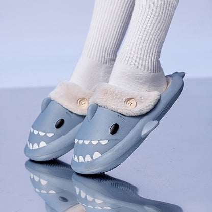 Winter Shark Shoes House Slippers With Button EVA Couple Slippers Women dealsniper-net