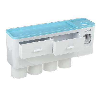 Non-marking Hanging Magnetic Toothbrush Holder Single Drawer Kitchen dealsniper-net Blue 4 cups