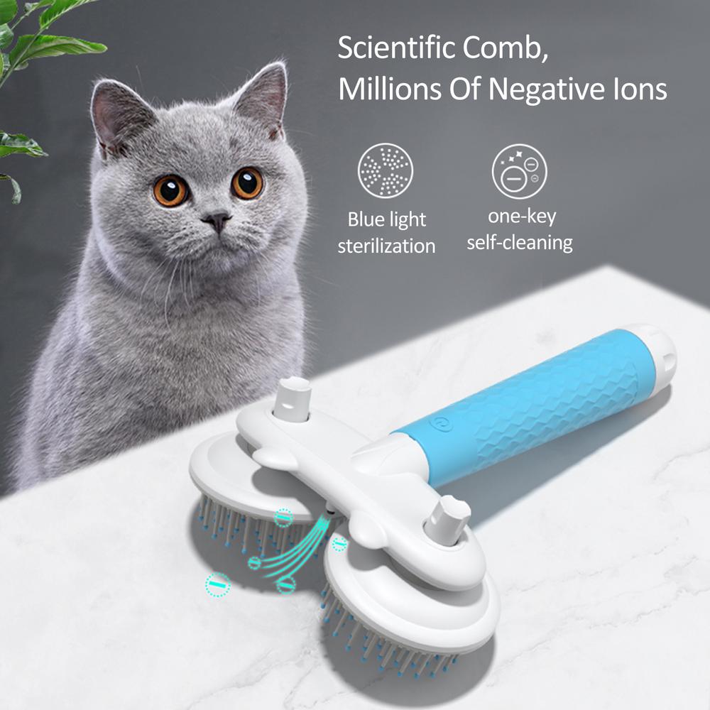 Pet Cat Brush Dog Slicker Brush Double-headed Negative Ion One-button Self Cleaning Dog Cat Hair Removal Pets Products Pets dealsniper-net