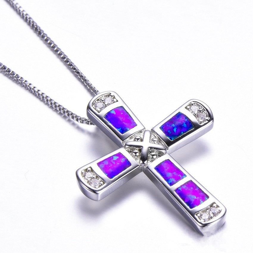 Cross pendant necklace Jewelry dealsniper-net Purple