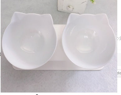 Non Slip Double Cat Bowl With Raised Stand Pet Food Pets dealsniper-net Two white and box