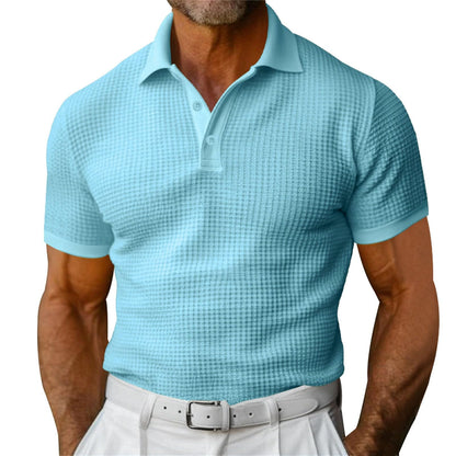 Waffle Short Sleeve Polo Shirt Men's Fashion Men Gym From House Blue 2XL