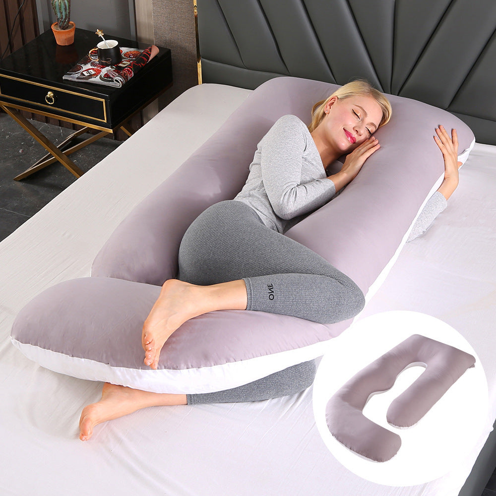 Maternity Pillow Waist Support Side Sleeping Slope Pillow J-type Health DealSniper.net All Cotton Gray White 65x90x175cm