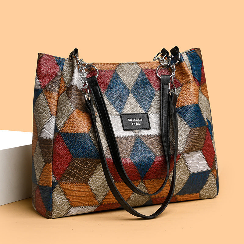 Retro Geometric Pattern Color-matching Shoulder Bag Fashion Women dealsniper-net