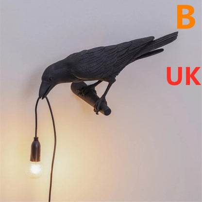 Creative Auspicious Bird Resin Wall Lamp Decoration Home Decor dealsniper-net Black B UK