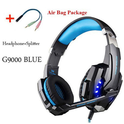 Wired Gaming Headset Headphones Surround Sound Deep Bass Gadgets dealsniper-net Black blue G9000