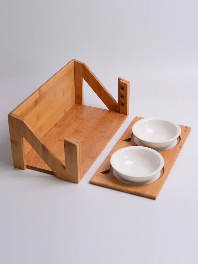 Cat bowl wooden dish rack Pets dealsniper-net