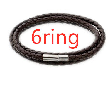 Personalized Mens Braided Genuine Leather Bracelet Stainless Steel