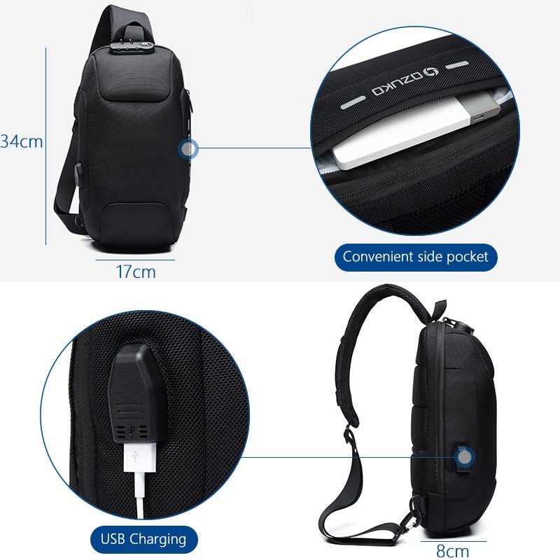 Multifunctional Shoulder Bag Anti-Theft Waterproof Chest Bag USB Men DealSniper.net