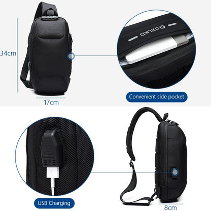 Multifunctional Shoulder Bag Anti-Theft Waterproof Chest Bag USB Men DealSniper.net