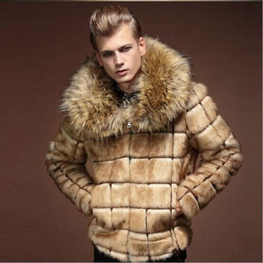 KaLeB Mens Luxury Faux Fox Fur Winter Big Fur Collar Slim Men dealsniper-net 2xl