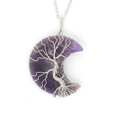 Natural Crystal Moon Pendant Jewelry dealsniper-net Purple