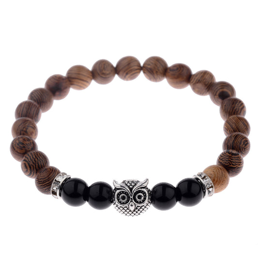 Owl frosted stone lifeline wood grain bracelet Jewelry dealsniper-net Silver