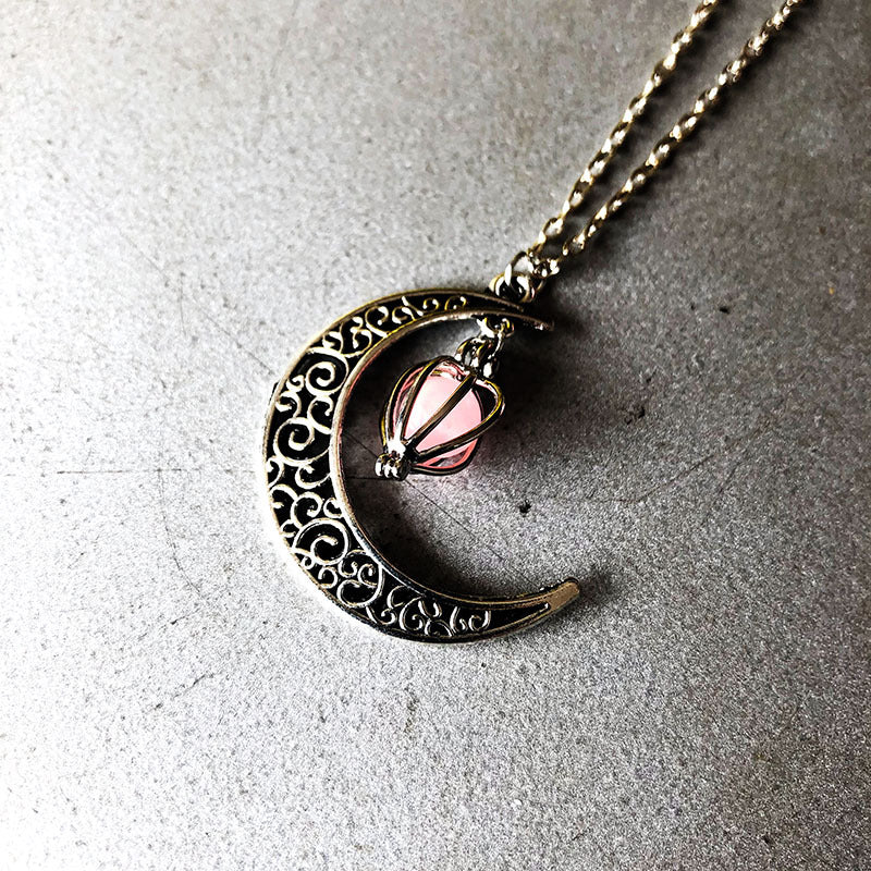 Hollow Moon Heart-shaped Luminous Pumpkin Necklace Jewelry dealsniper-net Pink