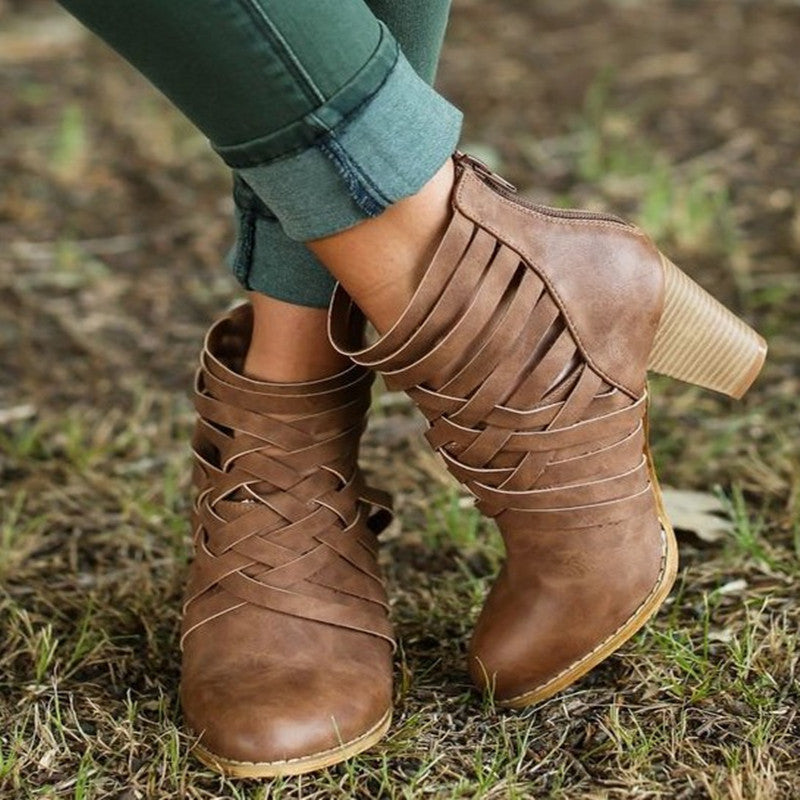 New Pointed Thick Heel Hollow Short Boots Women Gym From House