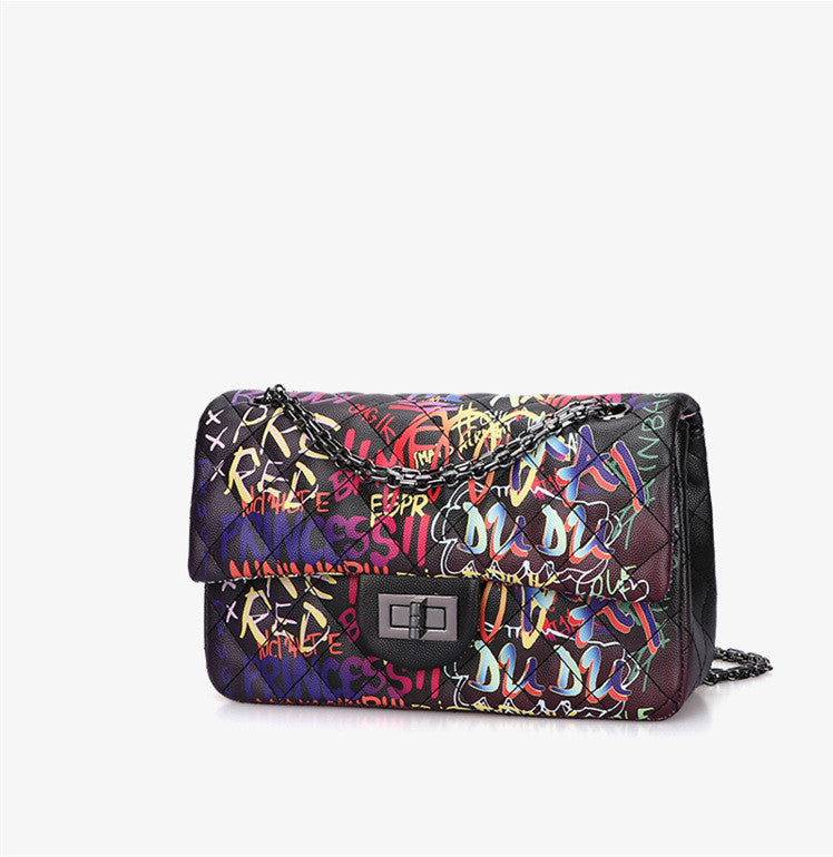 Graffiti alphabet rhombus chain bag Women DealSniper.net