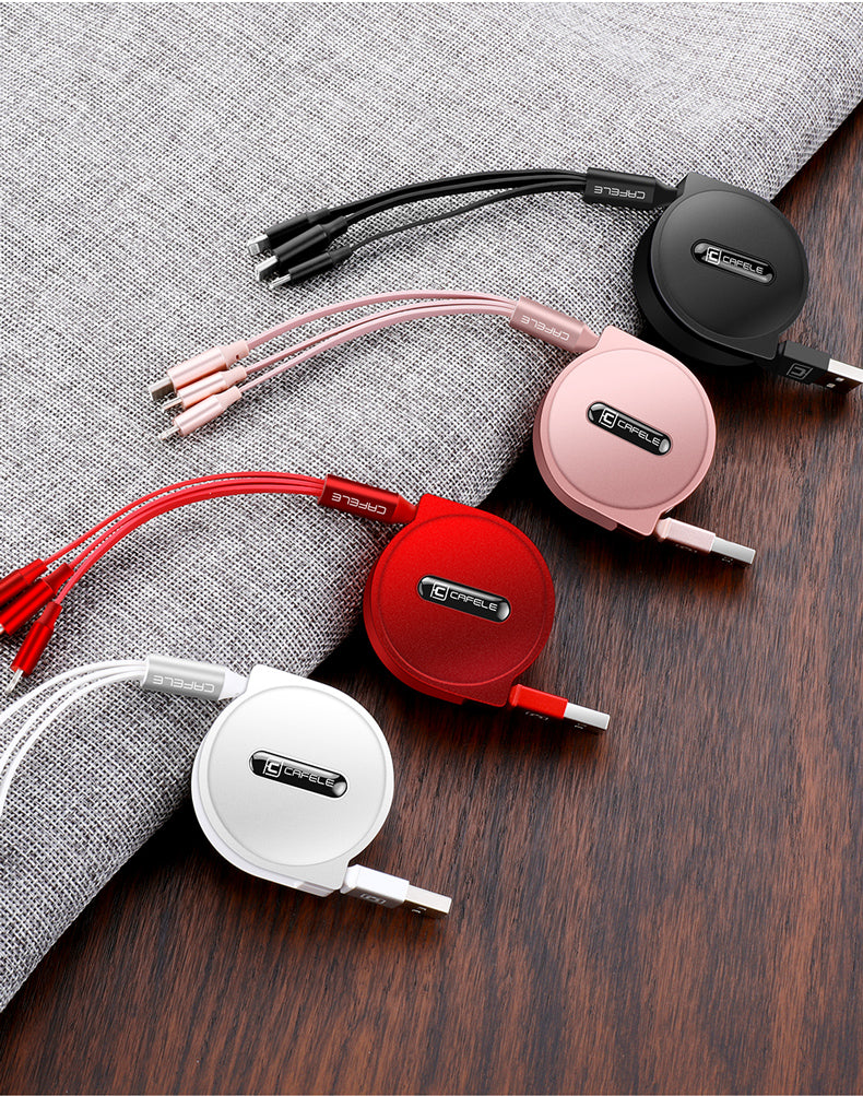 Telescopic three-in-one charging line mobile phone multi-function multi-head Electronics DealSniper.net Black
