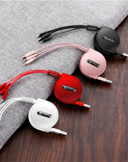 Telescopic three-in-one charging line mobile phone multi-function multi-head Electronics DealSniper.net Black