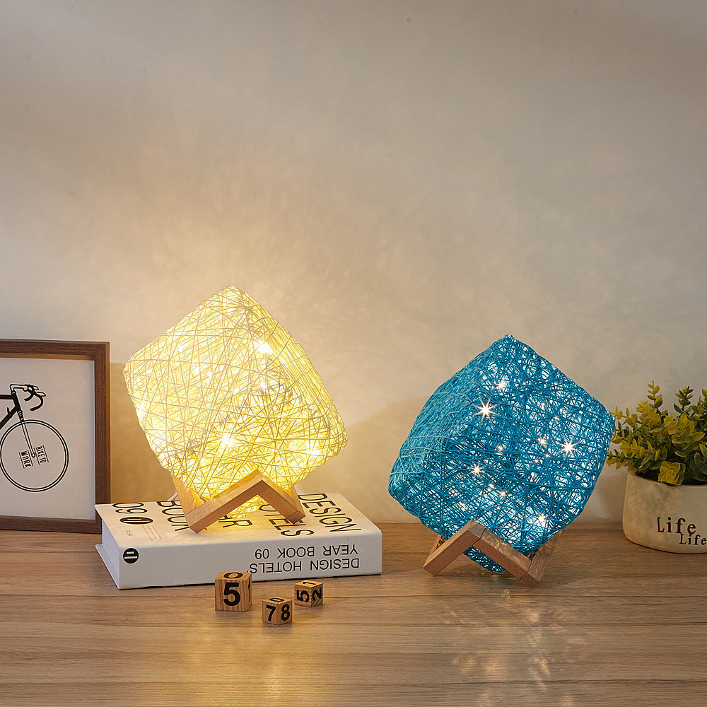 Hand-Knit Dimmable Square LED Desk Lights Wood House dealsniper-net