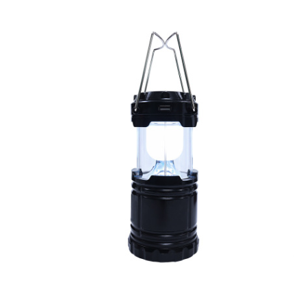 COB camping lamp LED outdoor portable telescopic emergency lantern hook Outdoor dealsniper-net Black 18.5x8.5cm