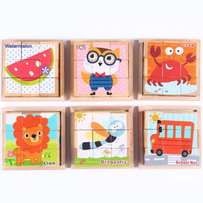 High-grade Six-face Picture Wooden Jigsaw 3D Puzzle Toys Gifts