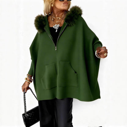 Ins Plush Hooded Cardigan Fashion Warm Pockets Zip-up Knitted Jacket Women null