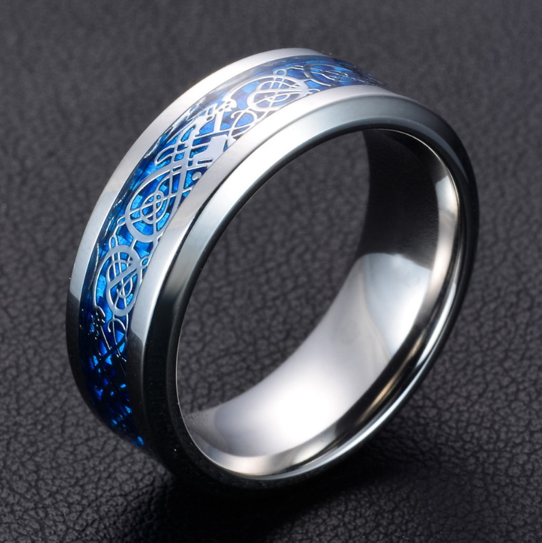 Titanium Steel Dragon Ring Jewelry dealsniper-net Silver+blue 10