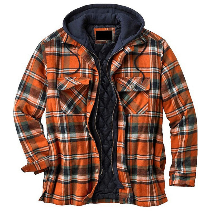 Thickened Cotton Padded Plaid Long Sleeve Loose Hooded Jacket Men dealsniper-net Orange 3XL