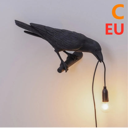 Creative Auspicious Bird Resin Wall Lamp Decoration Home Decor dealsniper-net Black C EU