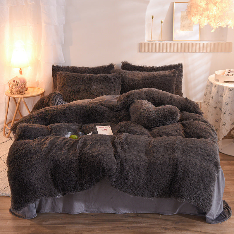 Luxury Thick Fleece Duvet Cover Winter Warm Bed Quilt Cover House dealsniper-net Dark Grey 1.5M