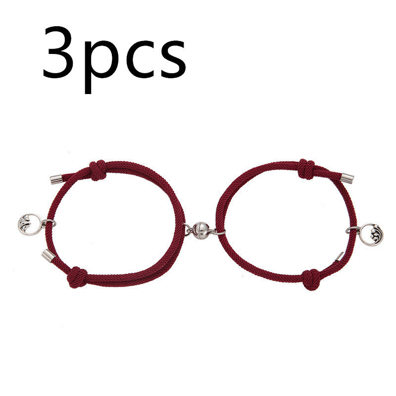 Alloy Eachother Couple Bracelet Jewelry dealsniper-net Wine Red 3pcs