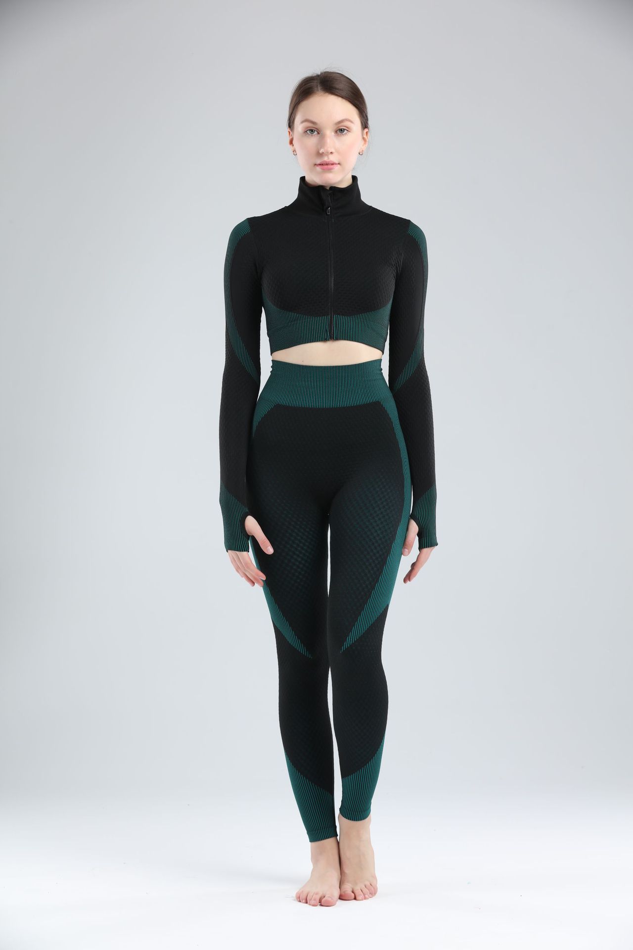 Yoga sets female sport gym suit Women Gym From House 3pcs Set Dark green L