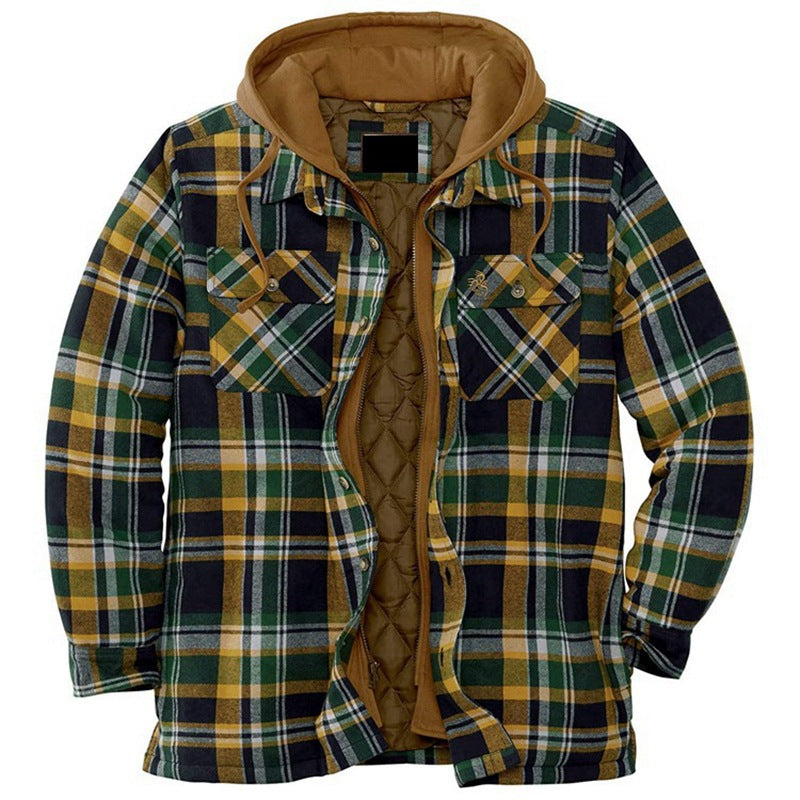 Thickened Cotton Padded Plaid Long Sleeve Loose Hooded Jacket Men dealsniper-net Green 3XL