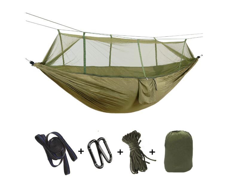 Outdoor Parachute Cloth Hammock Couble with Mosquito Net Light