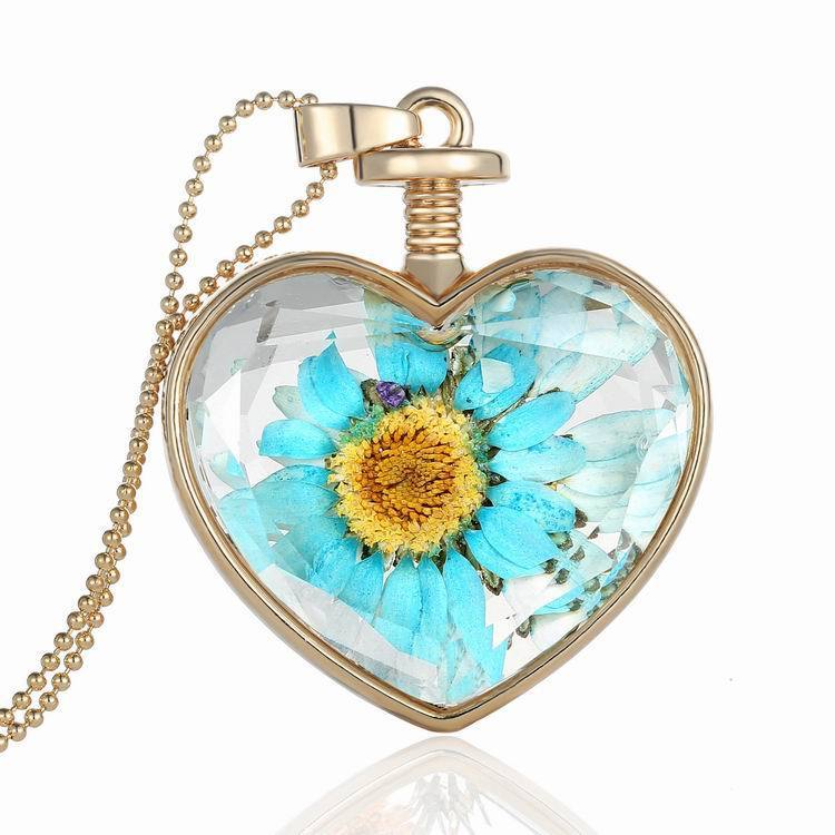 Round Pendant Necklace Gold Silver Color Bead Chain Jewelry dealsniper-net Blue gerbera