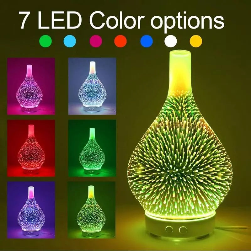 3D Firework Glass Vase Shape Aroma Diffuser 7 Color Led Night House dealsniper-net