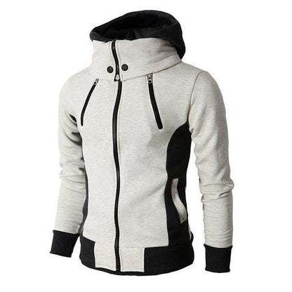 Men's Zip UP Hooded Jacket Fake Two Piece Sports Cardigan Casual Slim Sweatshirt Jacket Men dealsniper-net Beige white L