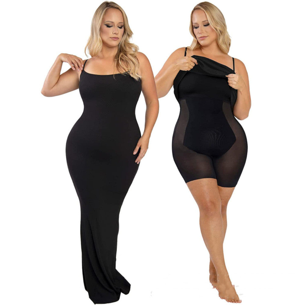 Women's Shapewear Dress Jumpsuit Tummy Tuck Lift Corset Open Crotch Suspender Tight Long Skirt Chest Pad Bodysuit Dress Women dealsniper-net