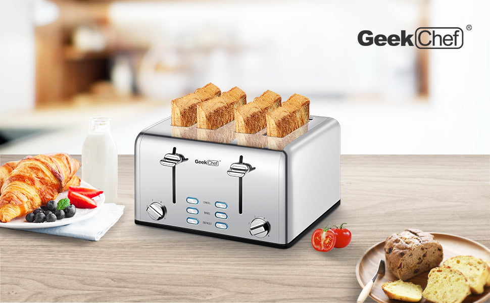 Prohibit Shelves In The Amazon. Toaster 4 Slice, Geek Chef Stainless Steel Extra-Wide Slot Toaster With Dual Control Panels Of Bagel,Defrost,Cancel Function,Ban Amazon Home dealsniper-net